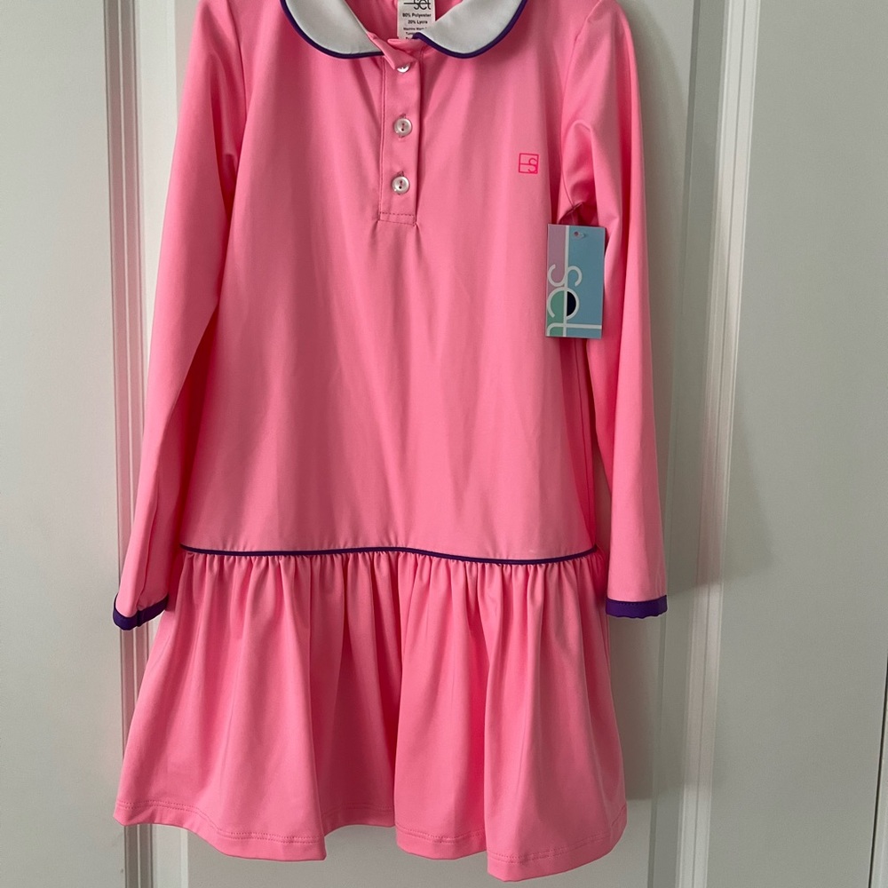 Sol Darla drop-waist polo dress Stylish Pink Long-Sleeve Kids Dress